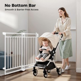 27.5-43" Baby Gate No Bottom Bar for Stairs and Doorways, 2-in-1 Auto Close Dog Gate Indoor for the House, Hardware Mounted Pet Gate with Large Walk Thru Door, Child Safety Gate for Dogs, White