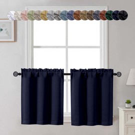 Gwine 24 Inch Long Tier Curtains for Small Window, Short Blackout Kitchen Curtains Over Sink, Half Window Drapes for Bedroom Bathroom Basement, 2 PCS, Each 30" Wx24 L, Navy Blue