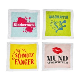 MIK funshopping Set of Magic Hand Towels, Magic Cloth, Magic Towel, Party Bag, Children's Gift Tombola (Set of 4 Funny Sayings)