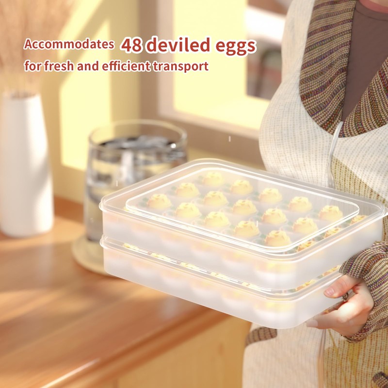 Newness Deviled Egg Containers with Lid, (Set of 2), Plastic