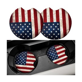 LKAHG 2PCS Car Cup Holder Coasters, American Flag Anti-Slip Waterproof Auto Insert Cup Holder Pads, Vehicle Interior Decor Embedded Drink Mat Accessories, Universal for RV, SUV, Truck (Red)
