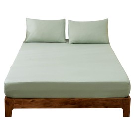 MISOLER Fitted Sheet, Bed Cover, All Seasons, Gusset Part Approx. 11.8 in. (30 cm), Absorbent, Quick Drying, Antibacterial, Odor Resistant, Washable, Semi-Double, 47.2 x 78.7 in. (120 x 200 cm), Green