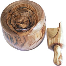 Holy Land Market Olive wood Salt Cellar with Spoon set (3 Inch each) - Asfour Outlet Trademark