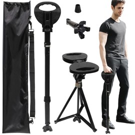 ALEVMOOM Upgraded Folding Canes with Seat Max Load 550lbs,Retractable Walking Stick with Seat,Adjustable Cane Chair with Cushion for Adults,Crutches Stool with Carry Bag for Hiking Traveling