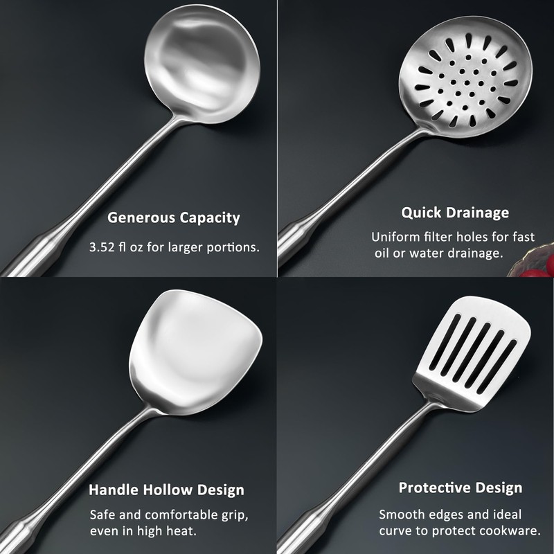 18/8 Stainless Steel Kitchen Utensils Set, 4 PCS 15in Metal
