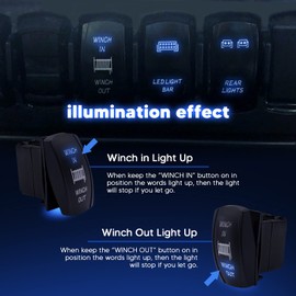 Wsays 7Pin Winch in Out Momentary Rocker Toggle Switch Blue Backlit 20A 12V Compatible with ATV UTV Truck Ranger RZR Commander Maverick