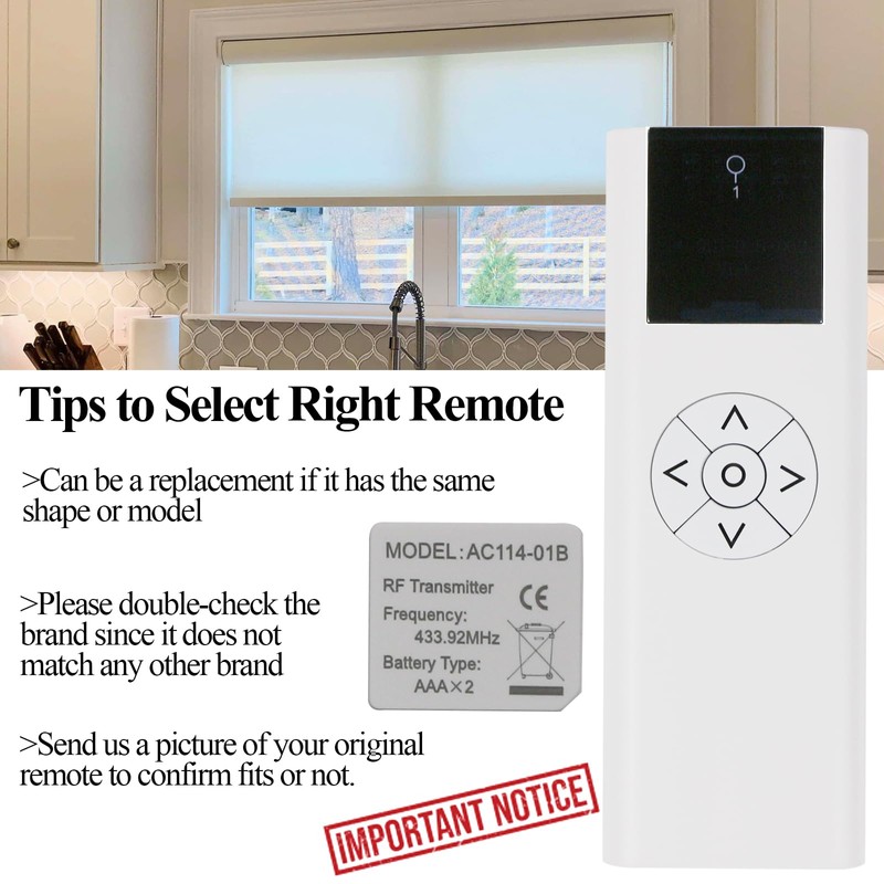 AC114-01 Remote Control (RF 433.92MHz) 1 Channel Wireless Blinds Controller