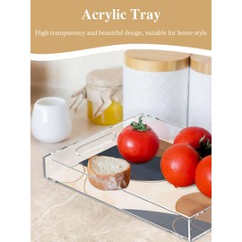 Boho Acrylic Tray Dark Blue Burnt Orange Minimalist Art Serving Tray,Spill Proof Plastic Decorative Tray with Handles for Food Display,Party 12x8x2 inch Countertop Organizer