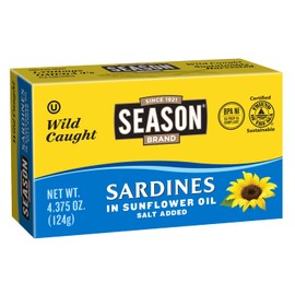 Season Sardines in Sunflower Oil - Wild Caught, 22g of Protein, Keto Snacks, More Omega 3's Than Tuna, Kosher, High in Calcium, Canned Sardines - 4.37 Oz, 12-Pack