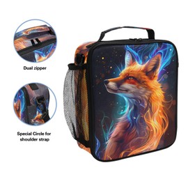 WEVIBOFU Orange Blue Fire Fox Lunch Box for Girls Boys Insulated Lunch Bag with Adjustable Shoulder Strap Kids Thermal Tote Bags Cooler School Travel Picnic