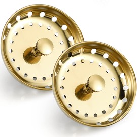 Retisee 2 Pcs Kitchen Sink Stopper Strainer Stainless Steel Drain Strainers for Universal 3-1/2 Inch Kitchen Sink Drain Replacement(Gold)