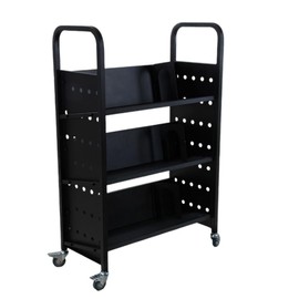 Library Book Cart, 3-Layer V-Shaped Single Sided Book Cart with 4 Wheels, 200LBS Load Capacity Rolling Library Cart for Library, Bookstore, Classroom, Office, Black