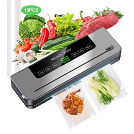 ESoundvol 6-in-1 Vacuum Sealer 65KPA Vacuum Sealer for Food, with Cutter and Visible Digital LED Countdown Display for Dry or Moist Food, 10 Professional Foil Bags, Grey