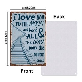 Hobbspring 1pc Vintage Metal Tin Sign 20x30cm Retro Iron Train Track Sign I Love You To The Moon And Back And All The Way Down The Railroad Track Train Poster for Home Boy Room Wall Decor