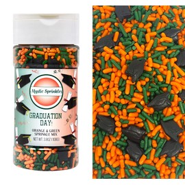 Mystic Sprinkles Graduation Day Sprinkles Mixes (Graduation Day! Orange & Green Sprinkle Mix 3.8oz)