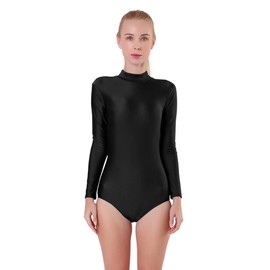 Kepblom Adult Ballet Dance Leotard Turtleneck Long Sleeve Spandex Bodysuit Tops for Women