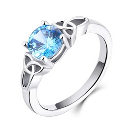 YL Engagement Ring 925 Sterling Silver with March Birthstone Aquamarine Blue Celtic Knot Wedding Ring for Women Bride(Size K)