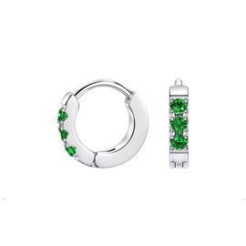 TDEBA Birthstone Hoop Earrings for Women, Silver 14k Plated Gold Mini Hoop Earrings, Cubic Zirconia Huggie Hoop Earrings, Cartilage Piercing Earrings, Birthday Jewelry