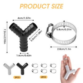 2Pcs 2-Way Y Splitter for Pipes, Double Waste Pipe Connection Accessory for Washing Machine and Dishwasher, Includes 6 Hose Clamps, Universal Dishwasher Drain Hose Compatible