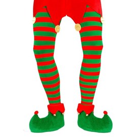 W WIDMANN MILANO Party Fashion - Mens Striped Tights 70 Denier Green Red Elves Santa Christmas