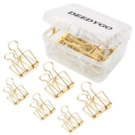 DEEDYGO 20 Pieces Gold Wire Binder Clips Assorted Sizes Stainless Steel Hollow Binder Clips Clamps for Paperwork, Sewing, Crafts, Kids, Teacher, Office School Supplies, Food Packages (10 M +10 S)