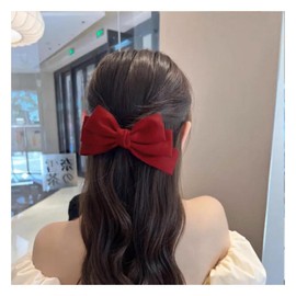 Ribbon Hair Bows Red Bow Hair Clips Satin Hair Clips Clip Large Plain Bow Hairpin French Hair Clip Hair Styling Accessories Jewellery for Women Gifts (Red)