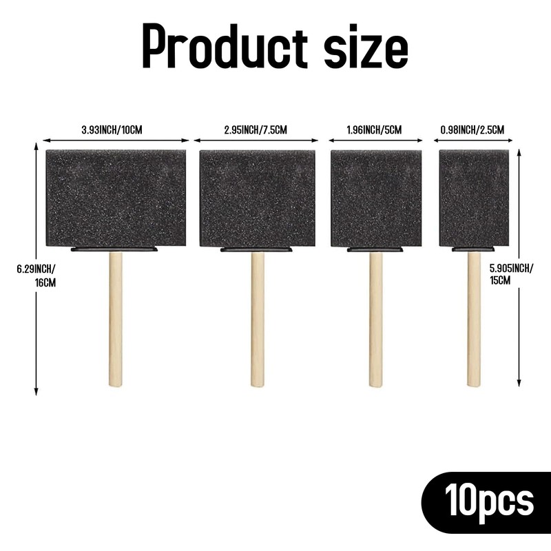 10Pcs Foam Brush,4 Sizes Foam Brushes,Efficient Absorption Sponge Brush,Sponge Paint