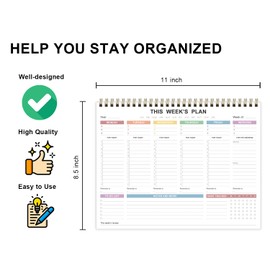 Undated Weekly Planner - Undated Daily Productive Weekly To Do List Notepad for Work and Home, 52 Week, 8.5" x 11", Colorful
