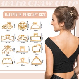 VEGCOO 12 Pcs Gold Claw Clip, Small Metal Hair Claw Clips, Metal Claw Clip for Women Thick Thin Hair, Elegant Gold Hair Clips, Metal Hair Clips for Women Girls Hair Accessories