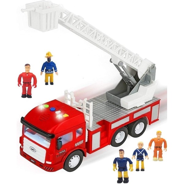 Toy Fire Truck with Lights and Sounds - 4 Sirens - Extending Ladder - Powerful Friction Rolling - Firetruck Fire Engine for Toddlers & Kids
