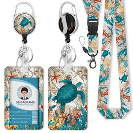 Piefly Lanyards for Id Badges, Badge Holder with Retractable Reel Clip, Sea Turtle Cute Card Name Tag Lanyard Vertical ID Card Protector Case for Women Nurse Nursing Doctor Teacher Student Kids