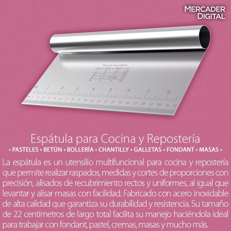 Mercader Digital Espátula Raspador Alisador Repostería Cortador Masa 22cm