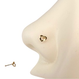 Nose Pin 14k Gold | Diamond Cut Heart Nose Bone | Tiny Cute Nose Piercing Stud | Gift Under 50 | Darling Dainty Heart Shaped Pierced Jewelry for the Nostril