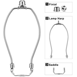 7 Inch Lamp Shade Holder Kit with Solid Lamp Finial Caps, 2 Set [Heavy Duty] Lamp Harp Holder with 3/8 Standard Saddle for Table and Floor Lamps (Nickel)