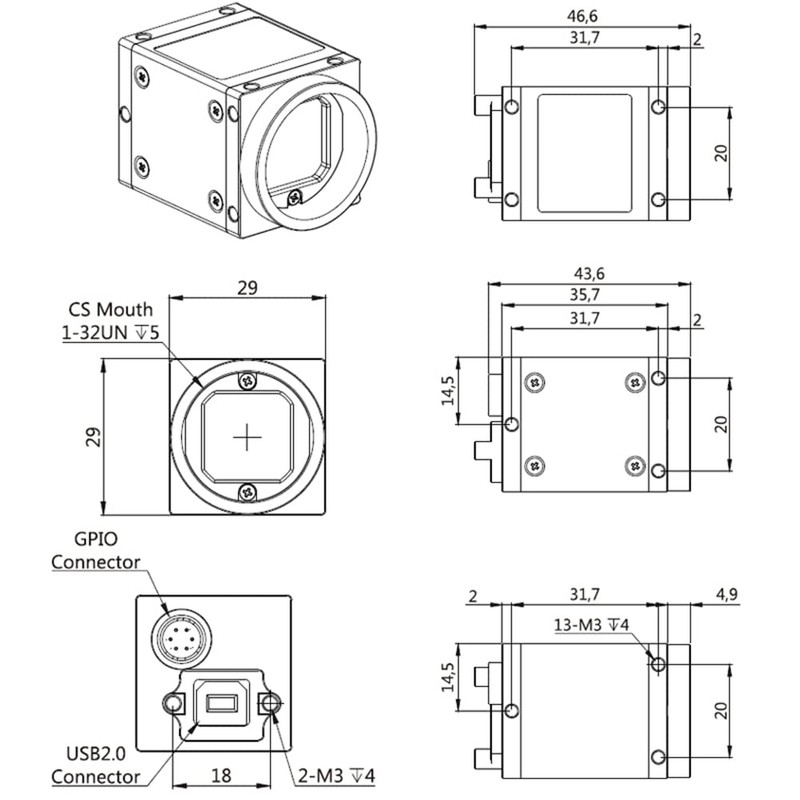 HTENG VISHI USB2.0 1.3MP 1/2" Machine Vision Industrial Camera Mono