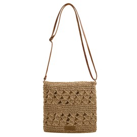 Bototack Summer Straw Bag for Women, Small Beach Crossbody Bag with Zipper and Adjustable Strap, Bohemian Weave Handmade Shoulder Handbags for Holiday Beach Travel (Khaki)