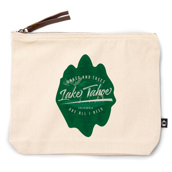 Lake Tahoe, California, Lakes and Trees, 100% Cotton Zipper Pouch,