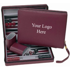 WE Games Custom Color Print Logo Magnetic Travel Backgammon Set - Burgundy