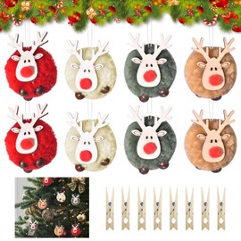 Pack of 8 Christmas Tree Pendants, Christmas Pendants, Elk Decoration, Felt Wooden Christmas Decoration, Christmas Tree Decoration Felt for Pendants, Reindeer Tree Decoration, Christmas Pendant for