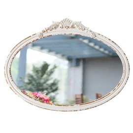 Sintosin Vintage Oval Bathroom Mirrors for Over Sink 24" X 18", Wall Hanging Antique Arendahl Mirrors for Bedroom, Horizontal Distressed White Farmhouse Wood Baroque Mirror for Living Room
