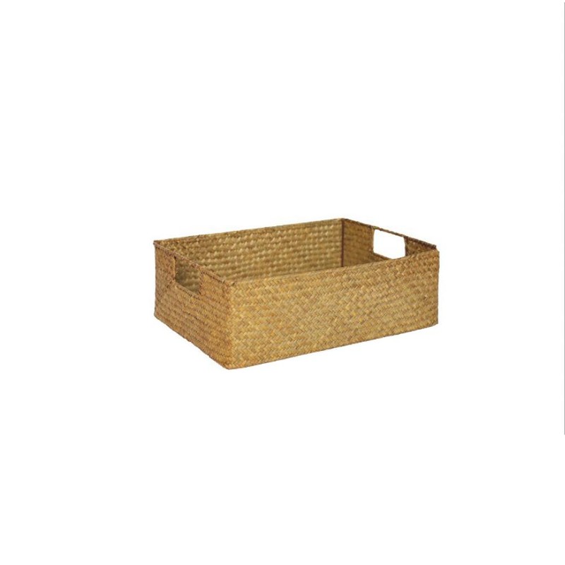 Handmade Seaweed Storage Basket Woven Storage Box with Handle for