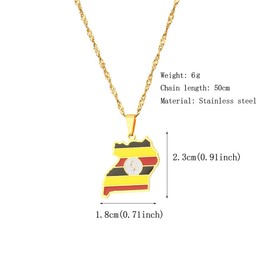 LUTAKU Uganda Map and Flag Necklace for Women Men, Ugandan Necklace Pendant Charm, Stainless Steel Map Jewelry Accessories (gold)
