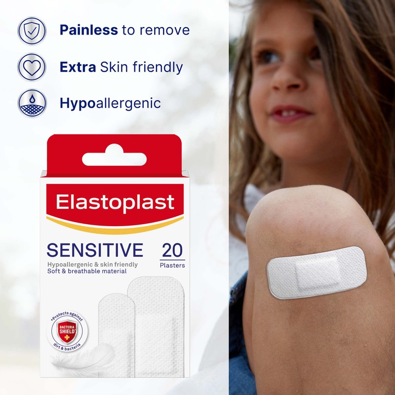 Elastoplast Sensitive Hypoallergenic Plasters (20 Plasters), Plasters for Painless Removal,