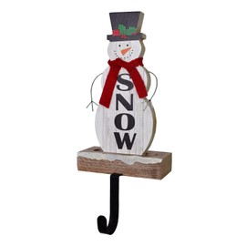 Wood Snowman Christmas Stocking Holder Decorative Hanger Hanging Hook for Fireplace Mantel Table - Indoor Snowmen Figurine Tabletop Centerpieces Wooden Merry Xmas Decorations