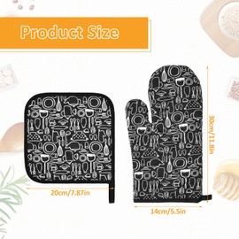 volumoon Oven Gloves and Pot Holder Set, Oven Gloves, Heat Resistant, Oven Gloves, Heat Resistant, Pot Holder Set, Cotton Cooking Gloves for Baking (A)