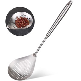 Skimmer Slotted Spoon - 16.5in Small 304 Stainless Steel Pasta Spider Strainer Skimmer Ladle for Cooking and Frying - Metal Scoop Colander Strainer with Comfort Handle for Kitchen Draining