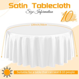 YMHPRIDE 10 Packs Satin Tablecloth 120 inch White Round Tablecloths, Overlay Satin Table Cover Bright Silk Tablecloth Smooth Fabric Table Decoration for Wedding Party Banquet Events
