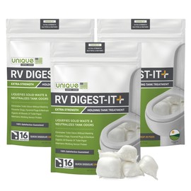 Unique RV Digest-It+, Extra-Strength Black Tank Treatment for RVs - Drop-in Pod RV Toilet Treatment, Eliminates Odor, Liquefies Waste, Prevents Sensor Misreading, CA Compliant (48 Pods)