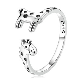 IMINI Cute Giraffe 925 Sterling Silver Open Statement Ring for Women Girls Animal Adjustable Stacking Wrap Finger Band Expandable Promise Eternity Rings Birthday Christmas Jewelry Gifts