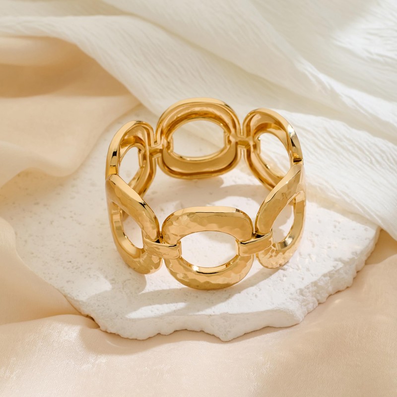 MIJENITI Chunky Gold Bangle Bracelets for Women Thick Wide Ellipse